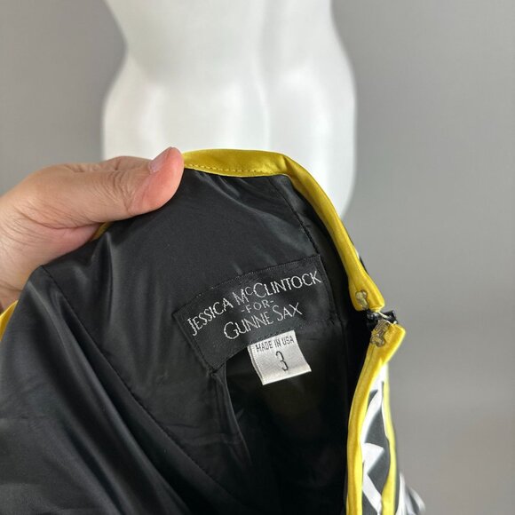 Vtg y2k Gunne Sax Black Yellow Strapless Mini Bubble Dress Juniors Size 3 Glam - Picture 6 of 6
